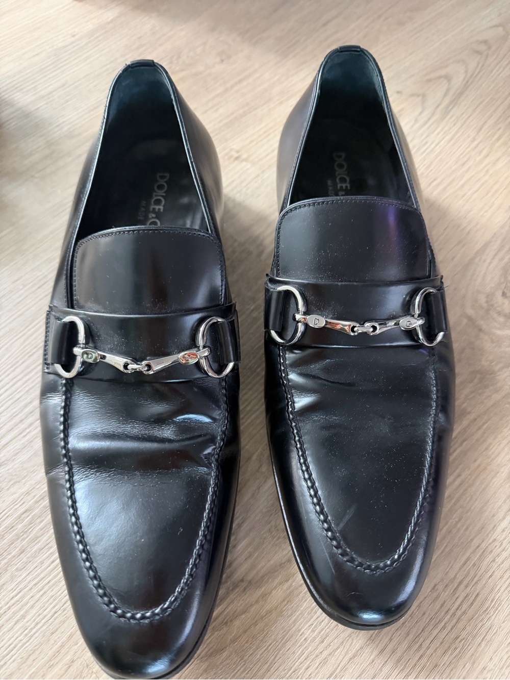 Dolce & Gabbana Black Leather Horsebit Slip-On Loafers